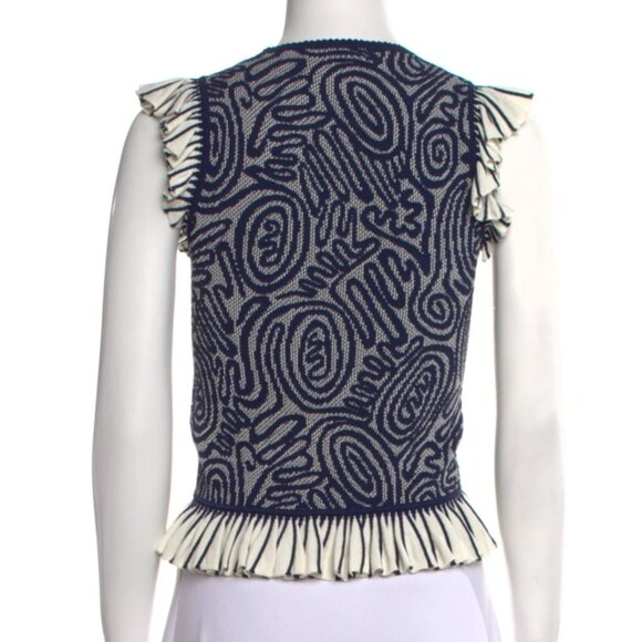 NWOT ULLA JOHNSON Emmeline Ruffled Crewneck Jacquard Knit Top in Ink P $390 - Picture 12 of 12